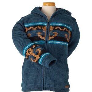 NWT Laundromat Boys Turquoise/Brown Anchor Zip Hoodie Wool Jacket -Handcrafted